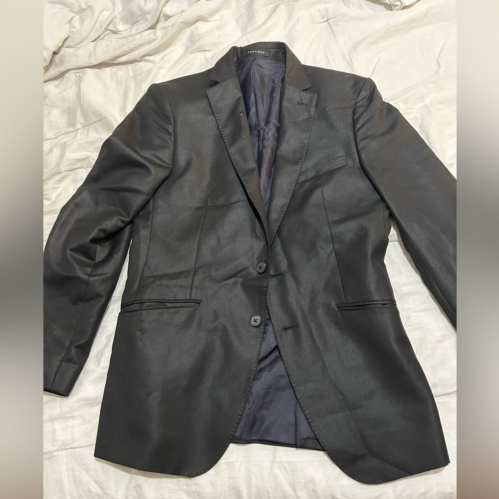 Men's Zara Black Double Button Lined Sport Jacket With Pockets Size 36